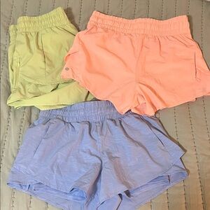 Trio of Lightweight Women's Athletic Shorts - Pastel Peach, Lilac & Lime